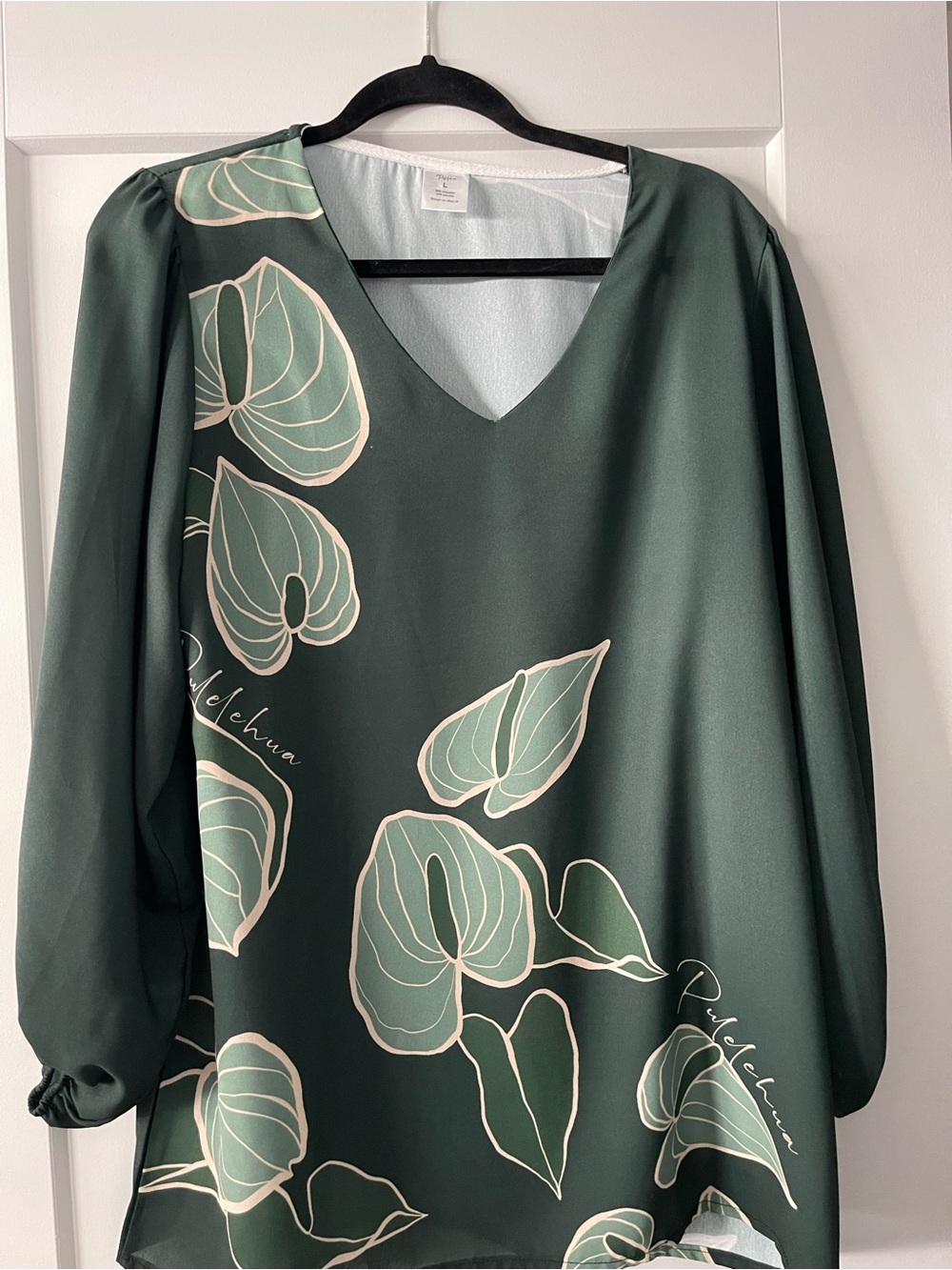 V-Neck Dark Green Floral Tunic Top
